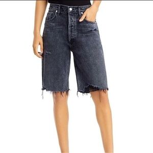 Citizens Of Humanity Black Washed Distressed Denim Bermuda Shorts